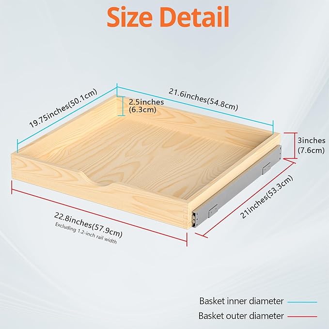ZOINLIY Wooden Pull Out Cabinet Organizer, Slide Out Drawer for Kitchen Organizers and Storage, Soft Close, Heavy Duty, Fully Expandable