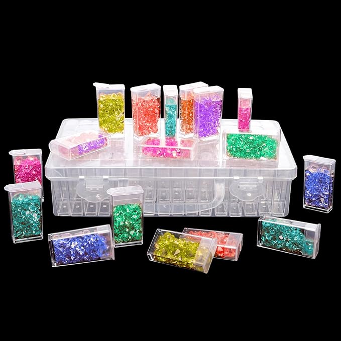 3 Pack Diamond Art Storage Containers, 192 Grids Acrylic Bead Box with Label Stickers, 5D Diamond Dot Art Case, Embroidery DIY Art Craft Storage Jar for Sewing, Nail, Rhinestone, Seed