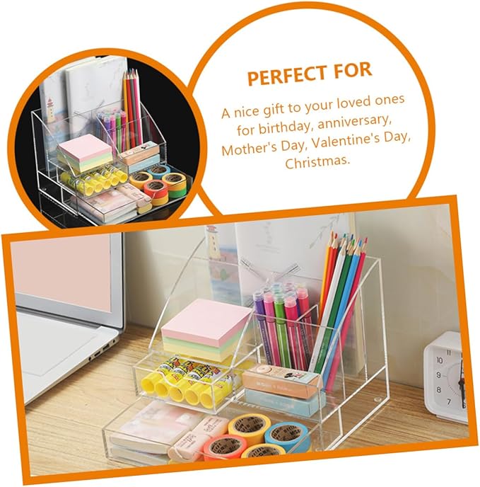 Acrylic Desktop Organizer with Multi-compartment Storage Box for Stationery Makeup Holder for Home Office and Vanity Use