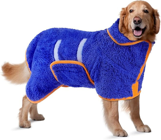 Bienbee Dog Bathrobe, Quick Drying Super Absorbent Dog Robes for After Bath, Warm Keeping Dogs Towel, Dogs Bath Supplies, Dark Blue XL