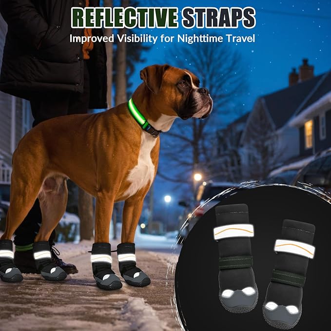 Lukovee Dog Shoes - Waterproof Fleece Lined Dog Boots for Large Small Medium Dogs, Reflective Booties with Non-Slip Rubber Sole for Rain Winter Cold Weather (Black,Size 3)