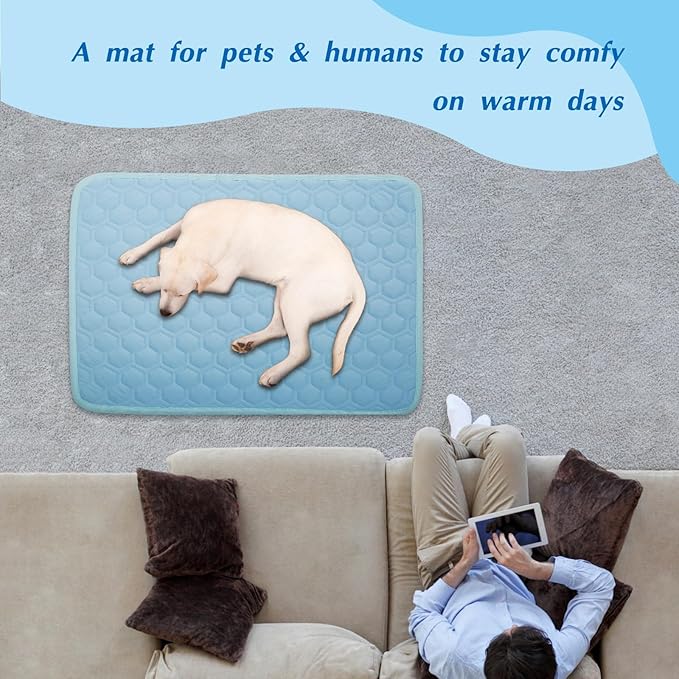 Mannice Upgraded Self-Cooling Mat for Dogs & Cats - Thicken, Washable, Non-Toxic, Foldable & Non-Slip Dog Cooling mat Pet Cooling Pad for Indoor, Outdoor, Car- Perfect for Summer (Blue, XS)