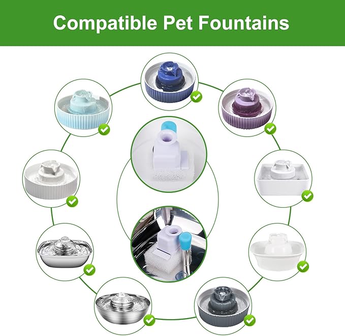 Replacement Carbon Filters for Cepheus 360 Oasisic Ceramic Pet Fountain/iPettie Cupcake/Wonder Creature Aurora and Cup Cake Pet Fountain Including 8 Carbon Filters +2 Foam Filters (10 Pack)