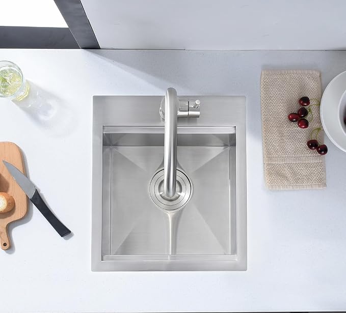 15 x 17 Inches Drop-in Kitchen Bar Sink, 15 Inch Stainless Steel Bar Sink Workstation Kitchen Sinks Topmount Single Bowl Small Kitchen Sink