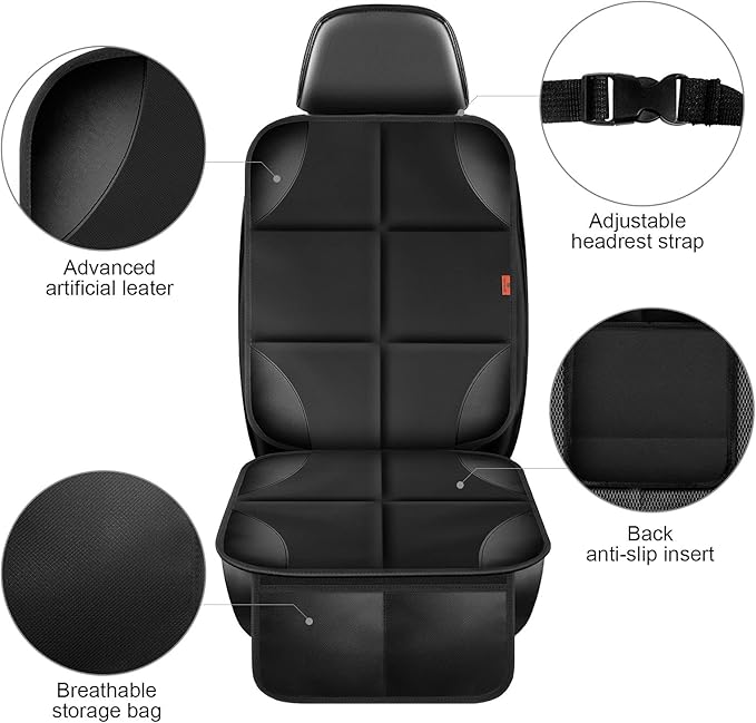 Car Seat Protector 1 Pack Car Seat Cushion Mat Thickest Padding,Waterproof 600D Fabric Car Seat Covers for Non-Slip Backing Mesh Pockets for Baby and Pet (Gray, 2 Pcs)