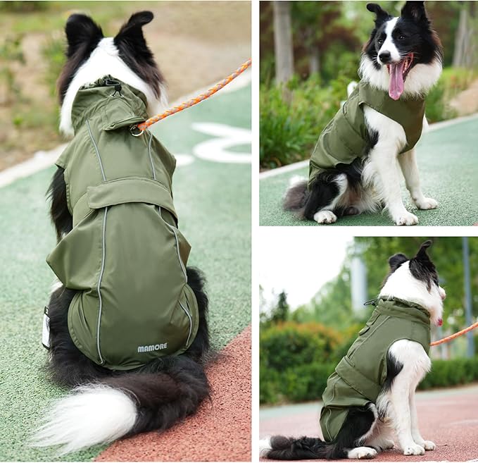 Waterproof Dog Raincoat, Adjustable Lightweight Dog Rain Jacket with Reflective Strip Leash Hole for Small Medium Large Dogs (Green, 3X-Large(77-94lb))