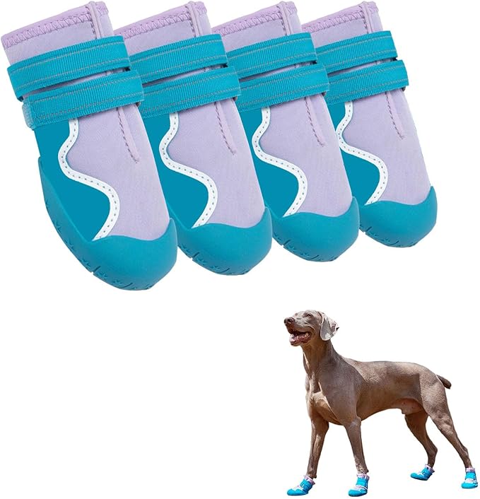 Dog Shoes Small Medium Large Size Dogs, Puppy Booties Paw Protector for Hot Pavement, Non-Slip Waterproof Rubber Reflective Strapped Boots (Blue, Size 4#: (2.6 * 2.2) (L*W) for 31-40lbs)