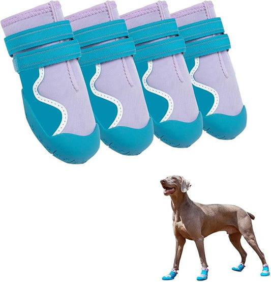Dog Shoes Small Medium Large Size Dogs, Puppy Booties Paw Protector for Hot Pavement, Non-Slip Waterproof Rubber Reflective Strapped Boots (Blue, Size 2#: (2.4 * 1.9) (L*W) for 18-27lbs)