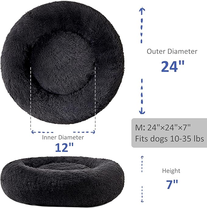 Washable Dog Round Bed - Medium Donut Dog Bed, Comfy Calming Cuddler