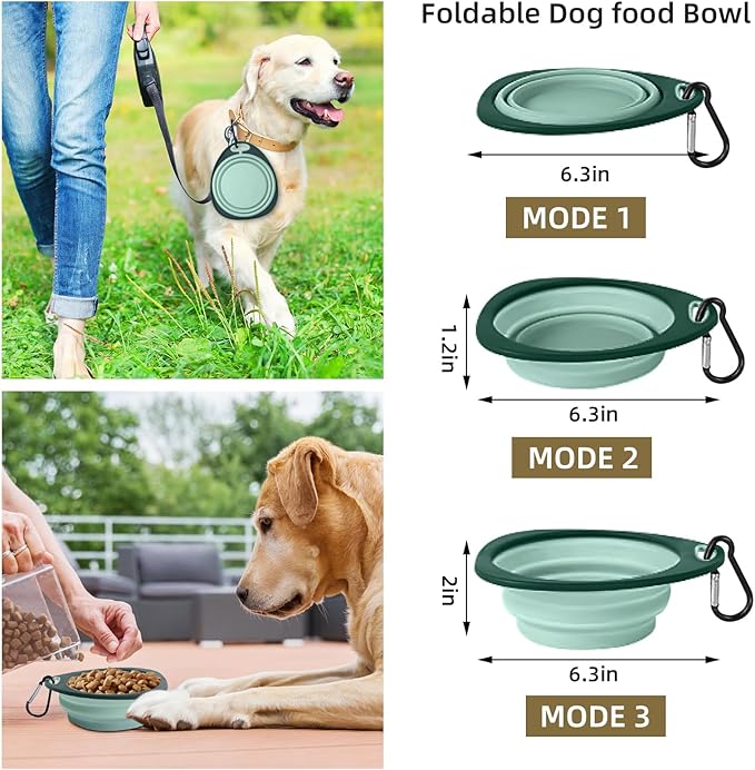 Reusable Pet Collapsible Bowls 2 Pack for Cats Dogs, Portable Pet Feeding Watering Dish with 2 Carabiners for Walking Parking Traveling Indoor， (Medium Blue+Green)