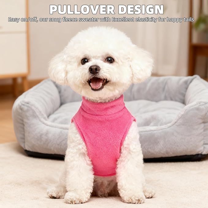 PUPTECK 3 Pack Fleece Dog Sweaters Winter Coat for Small Dogs, Pullover Jacket Pet Cat Fall Clothes Puppy Sweatshirt Soft Warm Vest for XS S Medium Dogs, Fuchsia&Pink&Purple, L