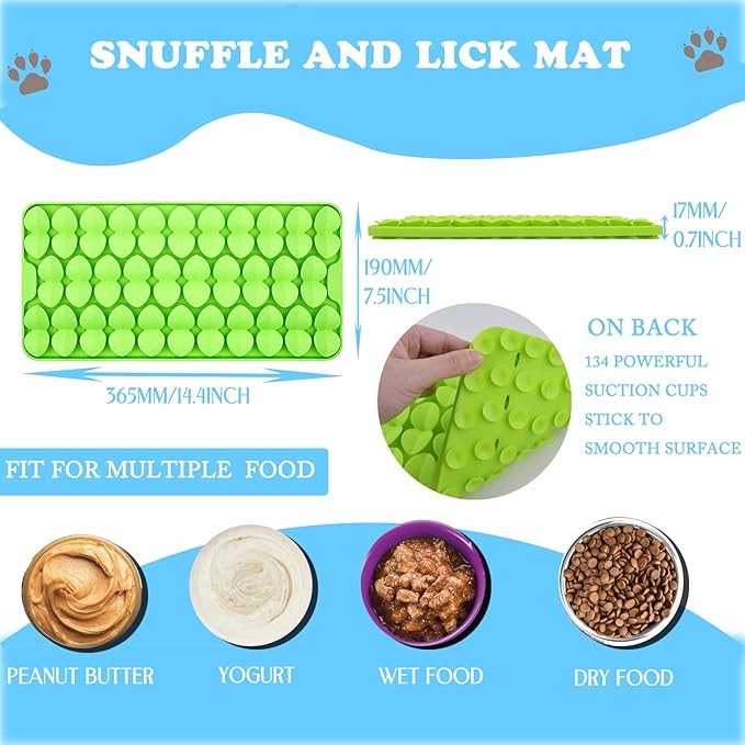 Silicone Snuffle Mat for Dogs Slow Feeder Lick Mat with Suction Cups Dogs Sniff Mat Dogs & Cats Entertainment Toys for Boredom(Green)