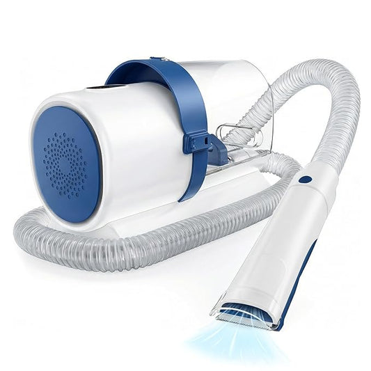 DUMOS Pet Grooming Vacuum Kit 2.5L, 3 Adjustable Suction Modes Pet Clipper, 5 Professional Grooming Tools with Cordless Low Noise Dog & Cat Hair Clippers, Blue & White