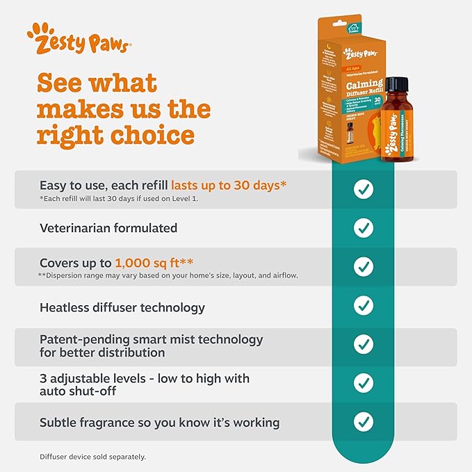 Zesty Paws Cat Pheromones Calming Diffuser Plug-in Starter Kit – Cat Calming Diffuser for Stress, Urine Spraying, Scratching, Excessive Grooming & Aggression – 1 Refill