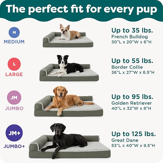 FurHaven Orthopedic Dog Bed for Large Dogs, L-Shaped Chaise Contour Mattress with Solid Orthopedic Foam Slab for Joint Support, Removable Washable Cover, Jumbo Plus/XXL, Faux Fur & Suede, Espresso