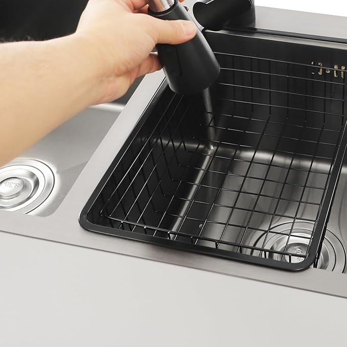 Laundry Sink with Cabinet, Utility Room Stainless Steel Sink with Pull-Out Faucet Dual Bowls, Freestanding Kitchen Bathroom Laundry Tub with Cabinet 31.89x16.93x30.71in(White)