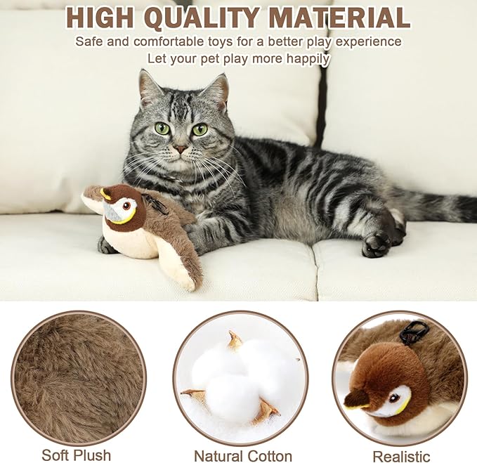 Tocirelo Interactive Cat Toys - Chirping and Flapping Bird Cat Toy & Cat Fish Toy