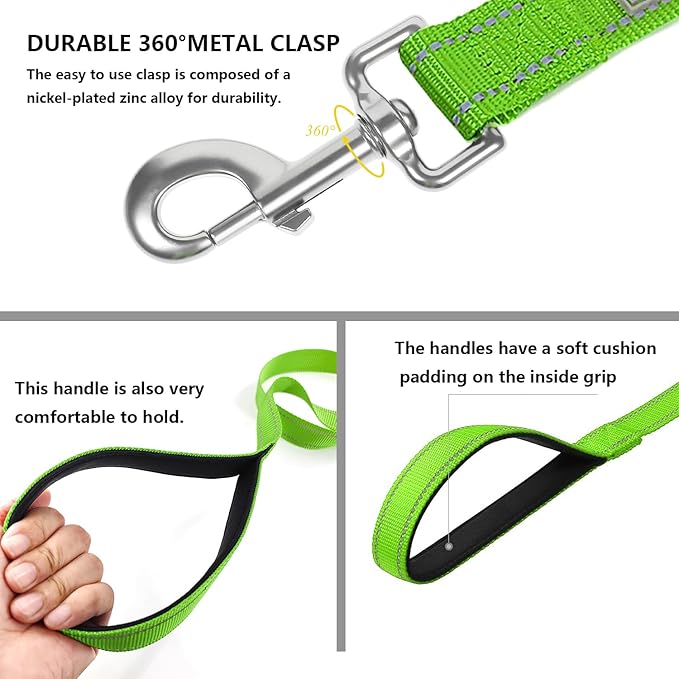 Dog Leash 6 FT Padded Handle Nylon Reflective Dogs Leashes for Medium Dogs Green