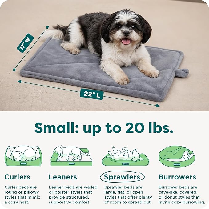 FurHaven ThermaNAP Self Warming Cat Mat/Dog Bed for Crates with Self-Warming Technology for Cozy Rest, Fully Machine Washable, Small, Plush Faux Fur, Gray