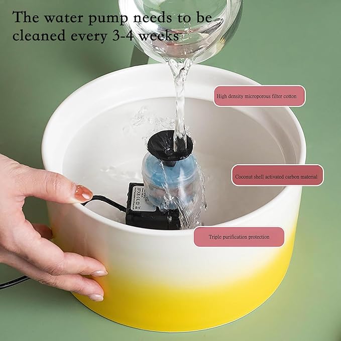 Ceramic Cat Water Fountain Cats Tower Water Dispenser 1L/33.82oz Dog Water Bowl Dispenser Cat Fountain for Cats Indoor Ultra Quiet Pump White
