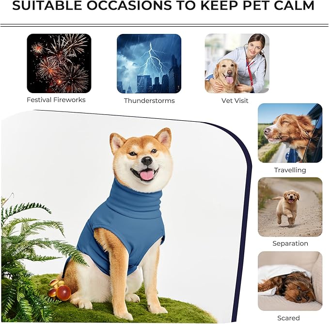 Dog Anxiety Calming Vest Adjustable Turtleneck Thunder Shirt Jacket for Fireworks, Separation, Vet Visits, Pet Hoodie for Large Medium Dogs