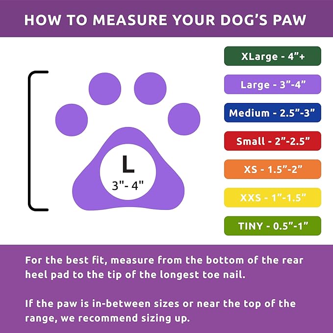 PawZ Rubber Dog Boots for Large Paws - All-Weather Waterproof Dog Shoes, Anti-Slip Traction for Rain, Snow, Mud & Hot Pavement - Pull-On Dog Booties, Purple - Large (3"- 4") - Pack of 24