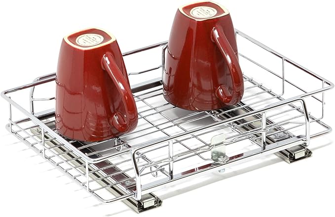 Origami 2 Pack Kitchen or Bathroom Chrome Plated Steel Sliding Pullout Drawer and Cabinet Organizer, Adjustable 10 Inch Width, Silver