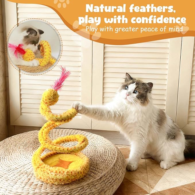 Cat Interactive Toy: Green Spiral Spring Snake with Catnip - Indoor Cat Toy with Rattling Stones, Fun Cat Springs for Playful Kittens & Adult Cats (Green)