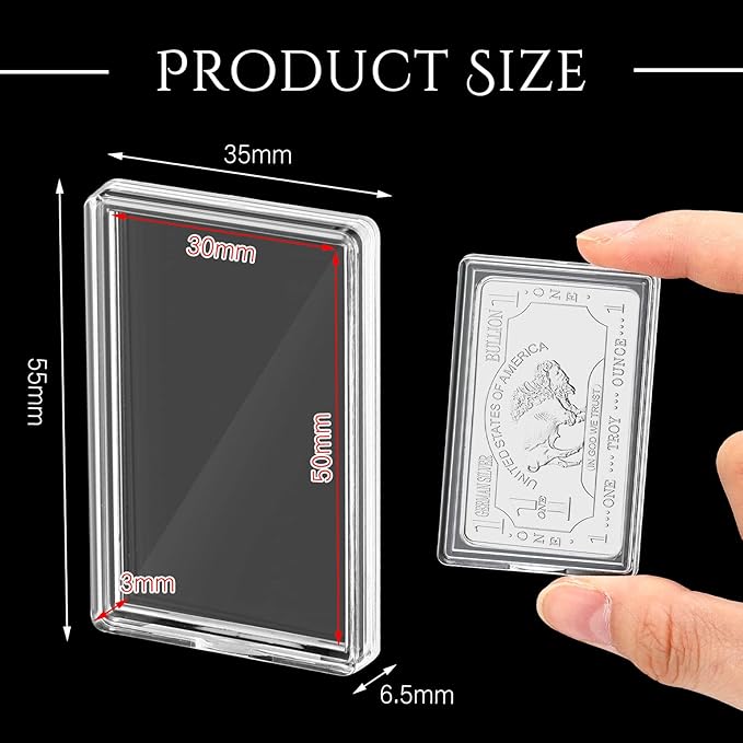 Batiyeer 50 Pcs 1 oz Silver Bar Case Holder Clear Acrylic Bar Capsule Storage Container for 1 Ounce Holder with Plastic Storage Box for Collectors Investors