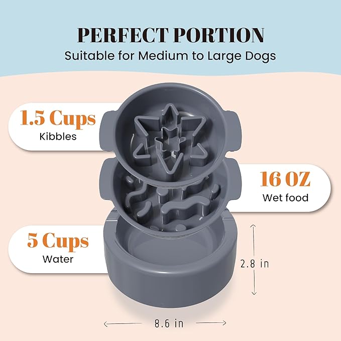AVERYDAY 3 Pack Slow Feeder Dog Bowl Set, Weighted Changeable Maze Insert Bowls, Anti-Slip Puzzle Feeding Bowl for Wet Dry & Raw Dog Food, Slow Eating Deep Pet Food Dish for Medium & Large Breeds