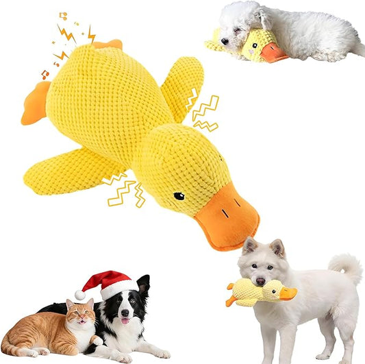 Quacking Duck Dog Toy - Interactive Plush Chew Toy with Realistic Squeaky Sounds for Anxiety Relief - Fun Play Toy for Cats & Dogs, Pet Use Only (Yellow, Medium)