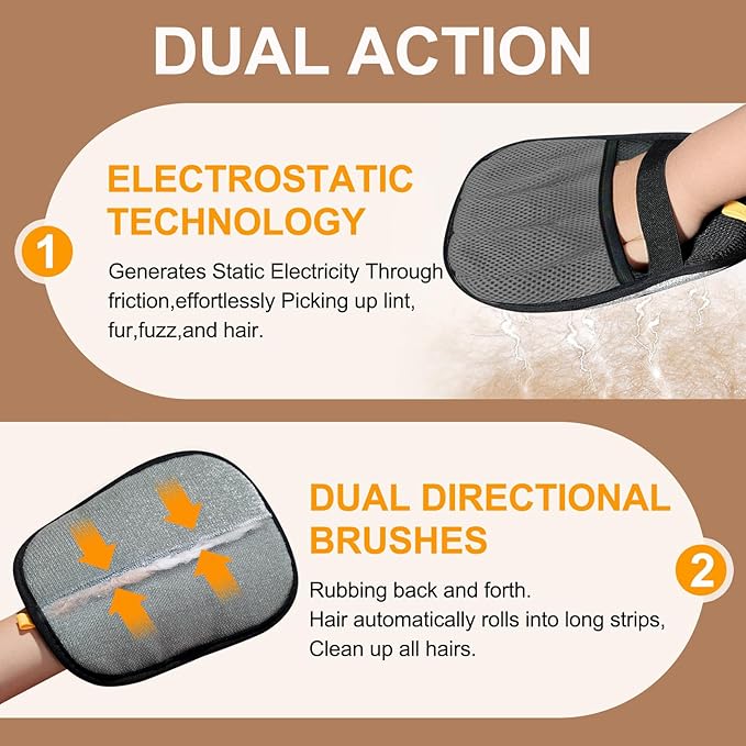 Pet Hair Removal Gloves - Electrostatic Pet Hair Removal Grooming Gloves,Reusable Cat & Dog Hair Remover for Couch, Furniture, Carpet, Curtain, Pet Grooming Mitt (1 PCS) Grey