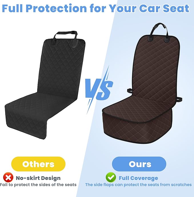 Dog Car Seat Covers, Waterproof Front Seat Cover for Dogs, Scratch-Proof, Nonslip Pet Passenger Seat Cover Protector, Universal Fit for Cars Trucks SUVs, Large Size, Dark Coffee