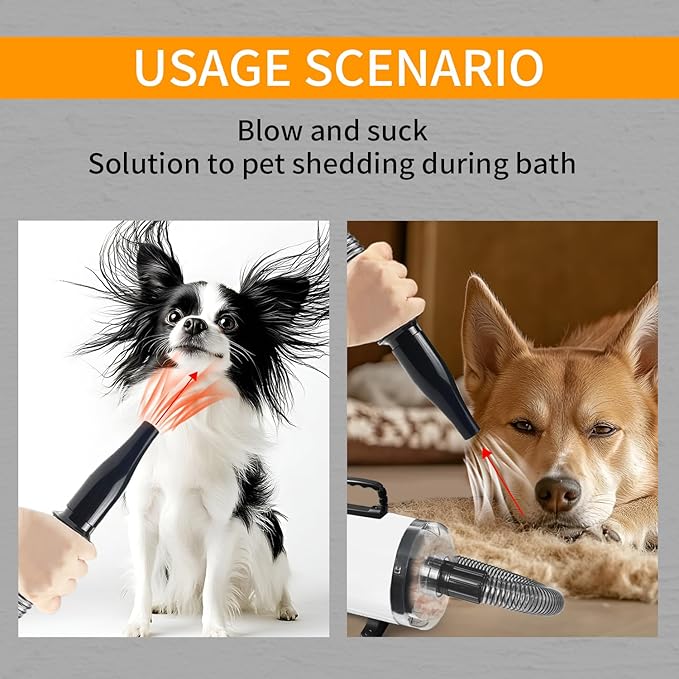 Dog Vacuum & Dryer for Shedding Grooming,5.2HP/ 3800W Dog Grooming Kit,Adjustable Speed and Temperature with 5 Nozzles