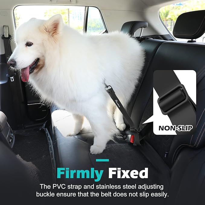 Pawaboo Dog Car Seatbelt, Universal Pet Safety Belt, Chew-Proof Dog Car Restraint with Adjustable Strap, Nylon Woven Belt & PVC Shell Dog Seatbelt Harness, Dog Leash with 360° Hook, 32 in, Black