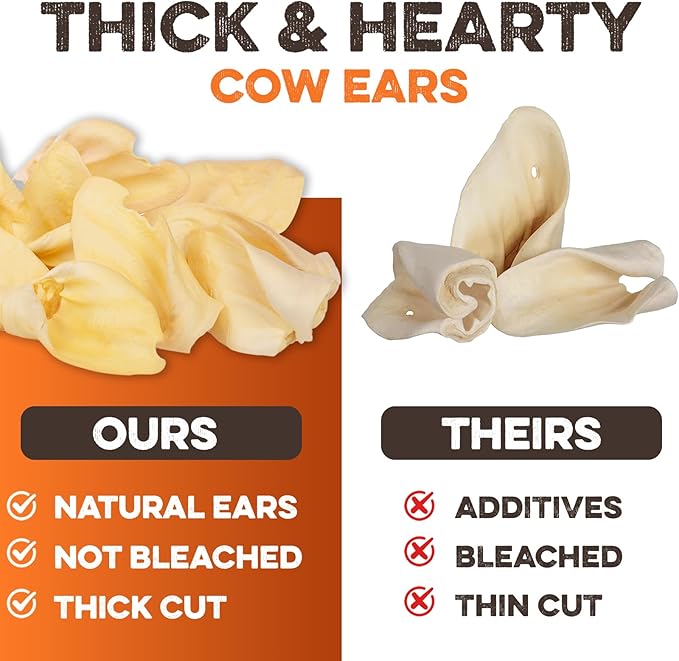 BRUTUS & BARNABY Cow Ears for Dogs – Whole Ears 30 ct, Thick Cut, Grass-Fed Angus Beef, All-Natural No-Rawhide Dog Treat Alternative