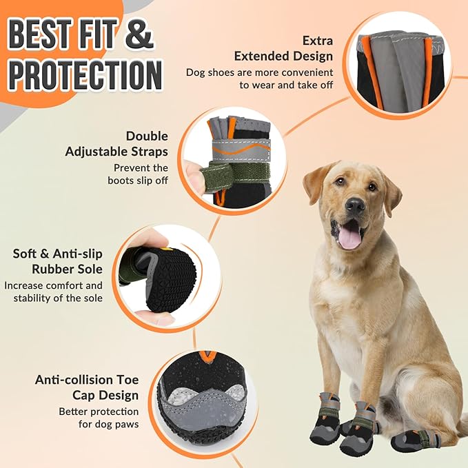 SlowTon Dog Shoes for Large Small Medium Dogs - Waterproof Dog Boots for Summer Hot Pavement, Paw Protector for Outdoor Walking Winter Snow, Anti-Slip Rubber Dog Booties for Hardwood Floor (B, 5)
