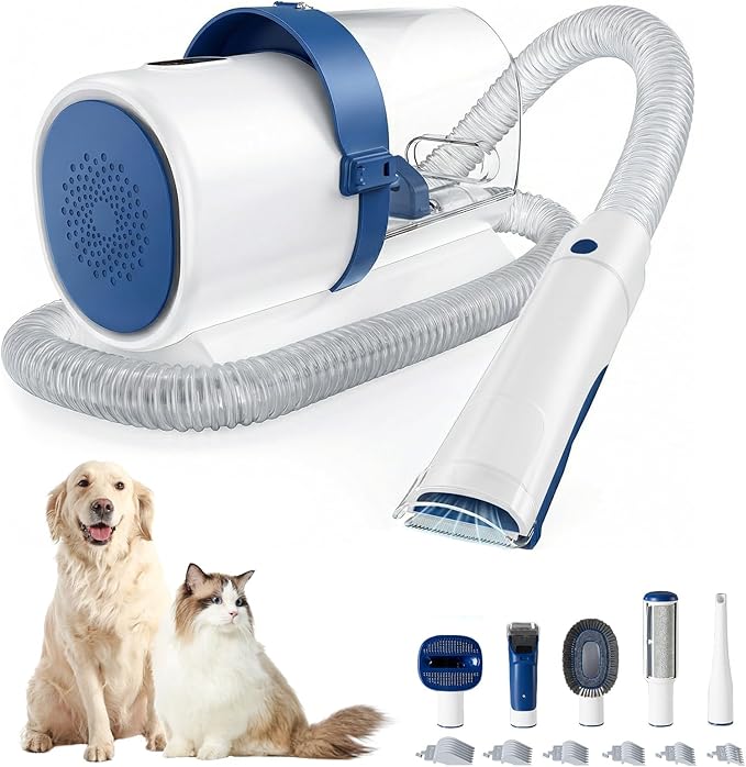 5-in-1 Pet Grooming Vacuum Kit, Dog Clippers with Cordless Low Noise 2.5L Dust Cup, 3 Suction Modes and 5 Groomer Tools for Dogs, Cats and Other Animals Hair Trimmer