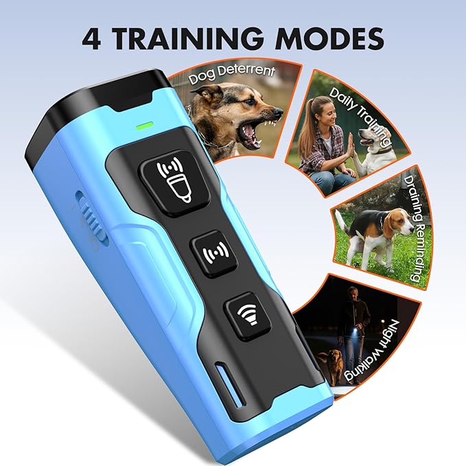 Dog Bark Deterrent Device, 3X Ultrasonic Anti Barking, 6 Training Modes 23 FT Range Barks No More Indoors Outdoors Behavior Correct Safe & Humane Rechargeable Compact Bark Control for Dogs