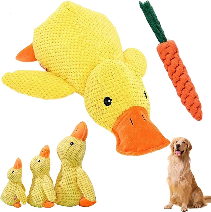 Anti-Destructive Pet Anxiety Relief Duck Toy, Calming Duck Toy for Dogs, Yellow Duck Dog Toy with Quack Sound, Soft Plush Stuffed Calming Duck Pillow for Puppy Keep Busy (L)
