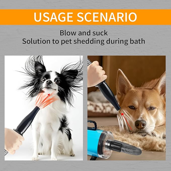 Dog Vacuum & Dryer for Shedding Grooming,5.2HP/ 3800W Dog Grooming Kit,Adjustable Speed and Temperature with 5 Nozzles