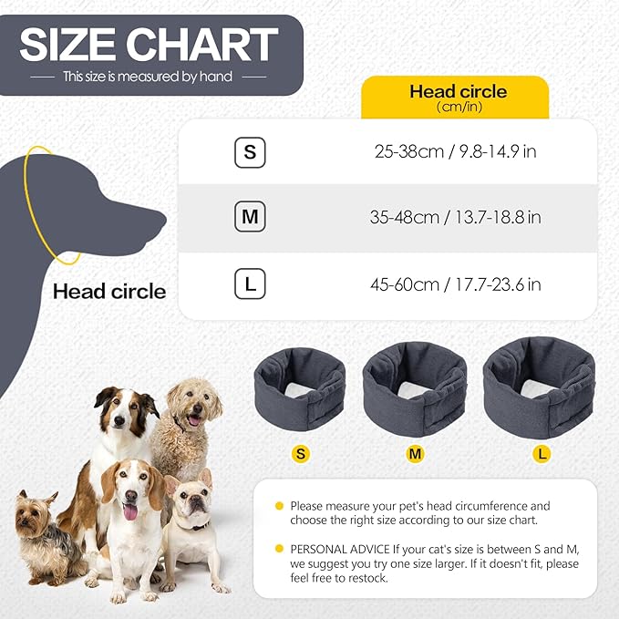 Dog Thunder Ear Muffs, Calming Hoodie, No Shake Ear Wraps for Hematoma Healing, Noise Protection Ear Wrap Head Cover to Relieve Anxiety, Dog Ear Cover for Grooming (Grey, L)