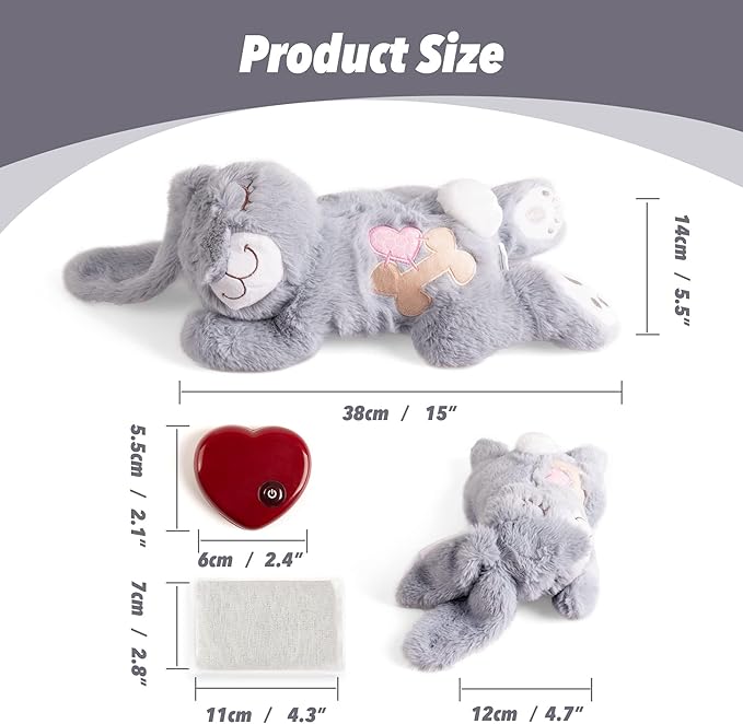 PetPrime Dog Heart Beat Puppy Plush Rabbit Toy - with Warmer Bag Pet Soft Anxiety Puppy Relief Toy Heartbeat Stuffed Animal Sleeping Buddy Anxiety Dog Toy (Grey Rabbit)