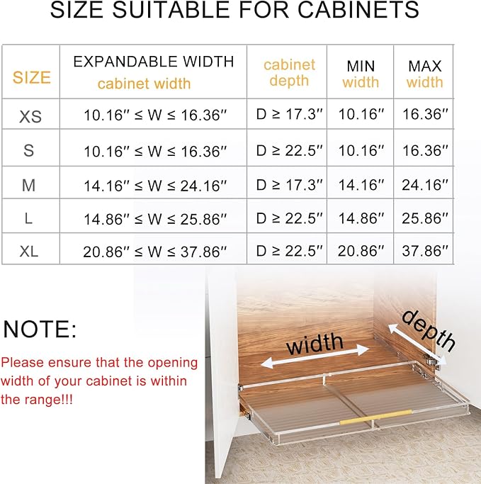 SANNO Slide Out Cabinet Drawer, Expandable Pull Out Cabinet Organizer,Bottom-Mounted Shelf for Kitchen Cabinet or Under Sink,Stainless Steel,Expandable Width 14.16" to 24.16"
