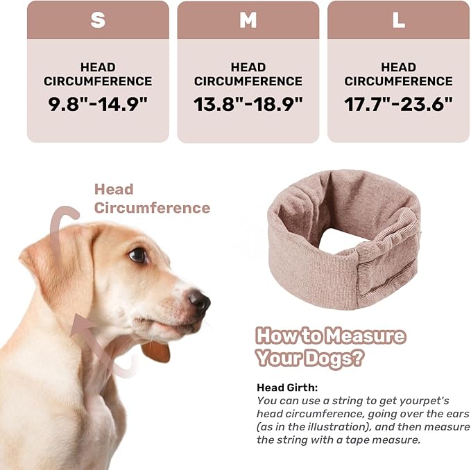 Dog Calming Hoodie, No Shake Ear Wraps for Dogs, Adjustable Dog Ear Muffs for Noise Protection, Ear Wrap Head Cover for Anxiety Relief & Hematoma (Dusty Rose, S(Head Circle:9.8"-14.9"))
