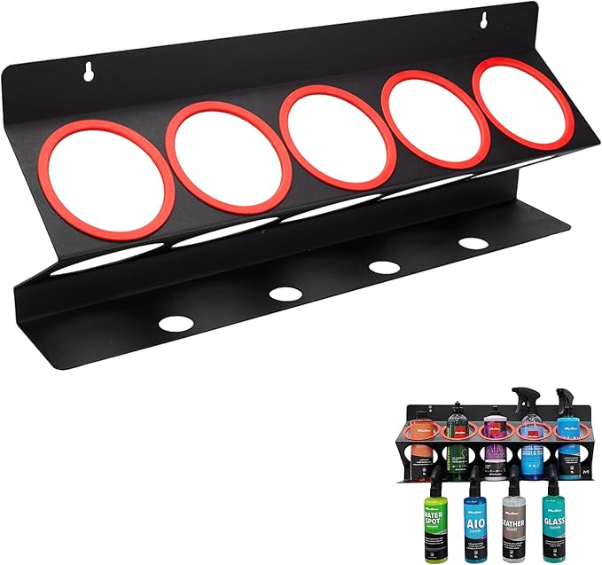 Maxshine Universal Detailing Spray Bottle Holder (No Logo) – Mobile Detailing & Car Garage Organizer, Holds 5 Bottles (16/32oz) with 4 Small Holes – Lightweight Design, Easy Wall Mounting