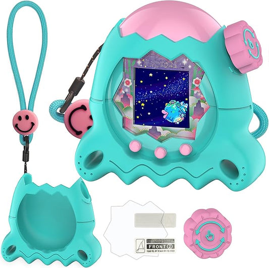 Silicone Case for Tamagotchi Paradise with Button Cap, Protective Cover with Screen Protector and Lanyard for Tamagotchi Paradise Pet Accessories (Jade Forest)