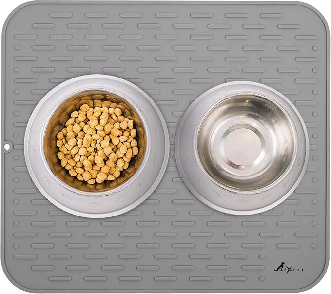 LuxPal Large 17X15 Premium Grade Silicone Dog & Cat Indoor or Outdoor Food Mat for Pets and Animals None Slip Food Tray Placemat for All Floors, Washable, Food Grade, (Grey)