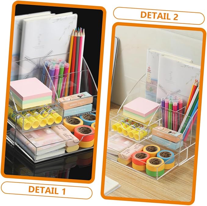 DECHOUS Desktop Acrylic Organizer with Drawer Transparent Multi-compartment Storage Case for Office Supplies Makeup and Items for Use