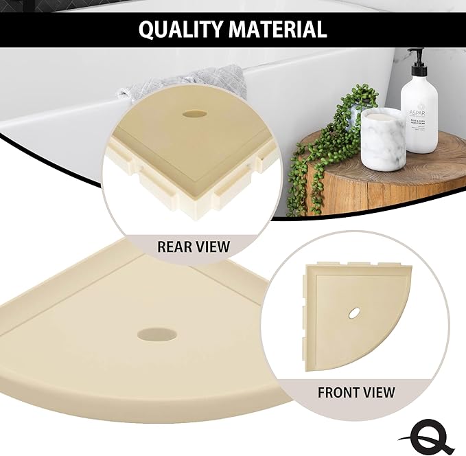 Questech 10" Corner Shower Shelf - Lugged for New Construction, Shower Organizer for Tiled Walls, Corner Caddy Soap Dish Bathroom Storage, Metro Lugged, Sand Matte